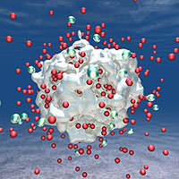 水中のAlLi 微粒子による水素分子生成の様子